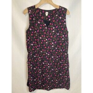 GAP Mini Dress M Drawstring Waist Black Pink Ditsy Floral Fairy Sleeveless Boho